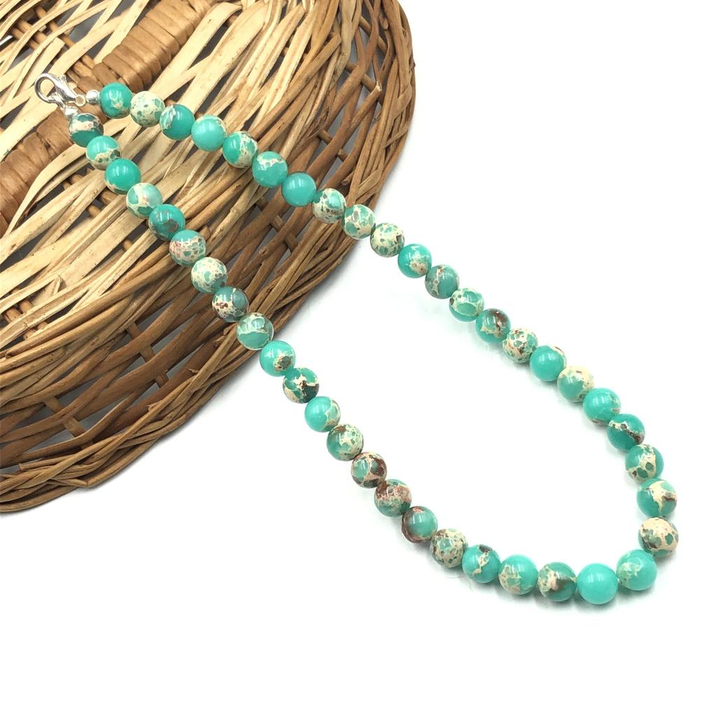 8mm Natural Light Green Copper Turquoise Gemstone Beads Choker Necklace 17-20" Partywear Adjustable Necklace For Gift 8BN-1