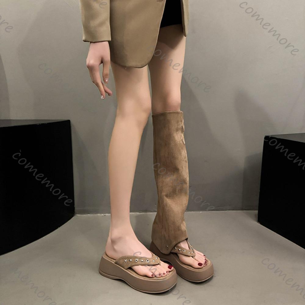 Fashion Comemore Women's Sandal Boots Summer New Fashion Two Wear Clip Toes Boots Female Thick Bottom Flip-flops Hollow Sandals Botas