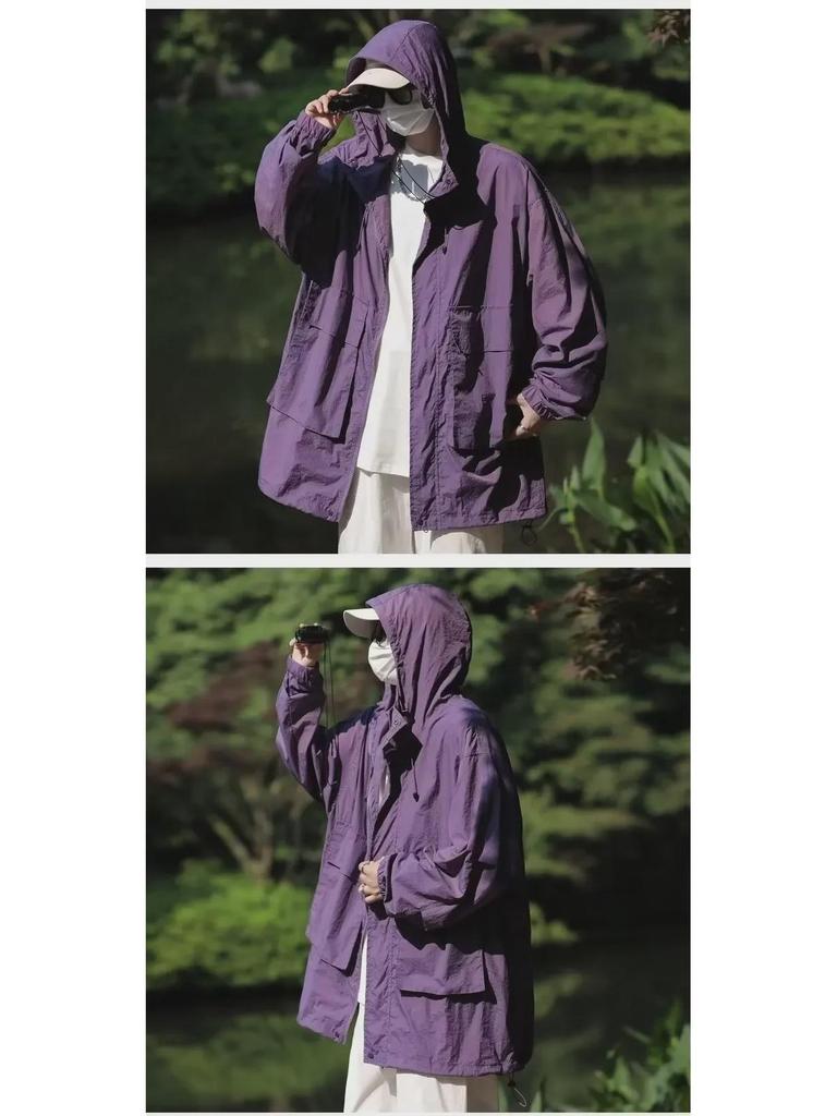 Unisex Japanese-Style Hooded Multi-Pocket Windproof Sun Protection Jacket