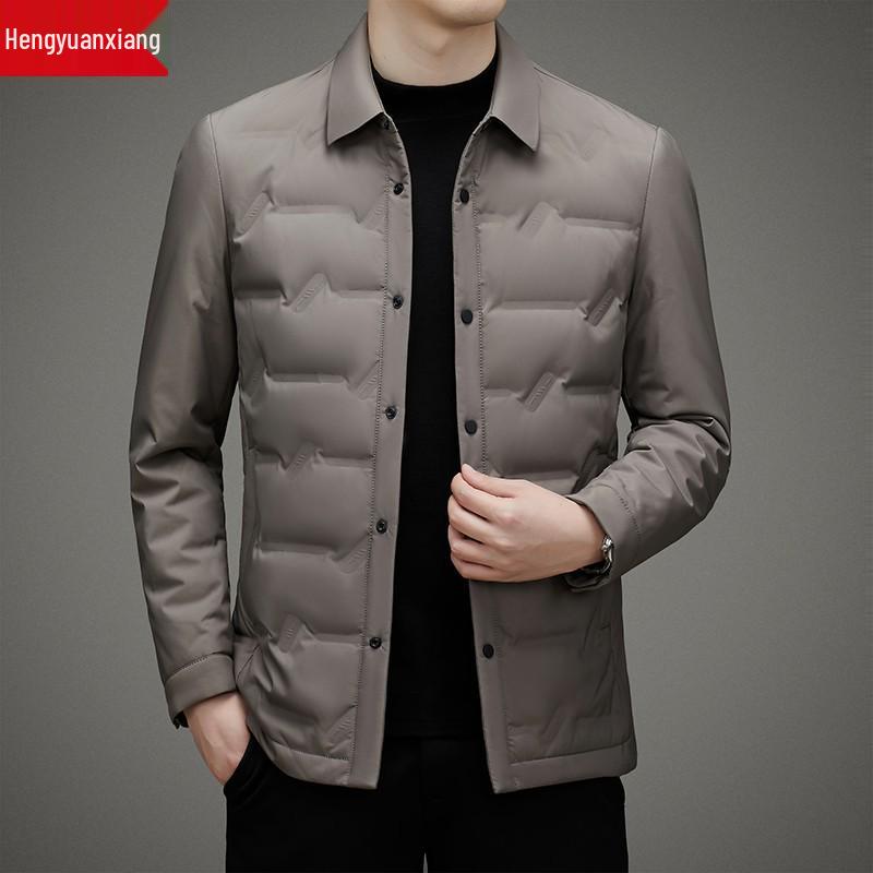 

Hengyuanxiang Men s 2025 Lightweight Down Jacket - Winter Executive Coat with Shirt Collar, Thin Style for Dad M 100-120 catties