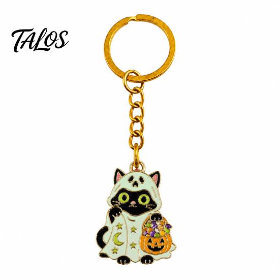 Halloween Party Accessory Cartoon Black Cat Keychain, Glow-in-the-Dark Ghost Costume Spooky Favor Keyring, Enamel Kitten Backpacks Decorative