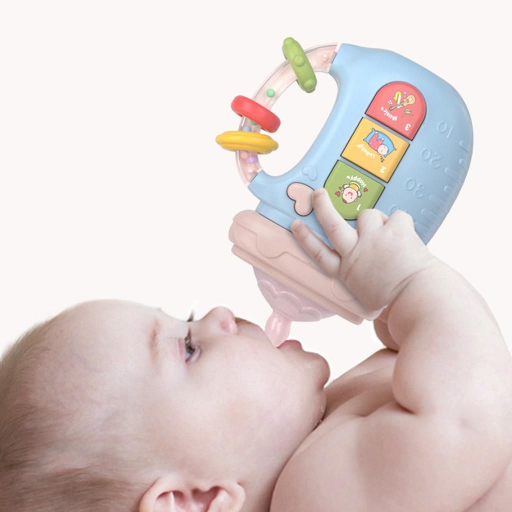 Infant Bottle Shape Teether Toy Soothing Sounds and Lullaby Machine for Early Education