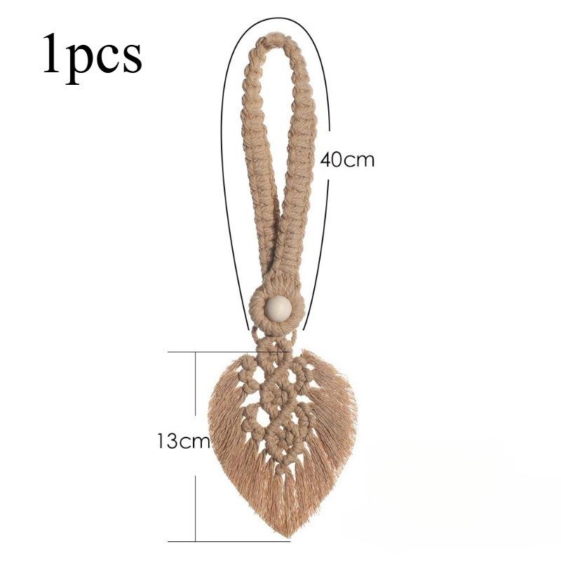 

1/3pcs Bohemian Style Handwoven Curtain Ties Curtain Tie Rope with Tassel Leaf Wooden Bead Decoration