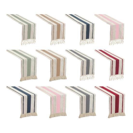 Nordic Style Table Runner Color Block Design Easy To Clean Table Flag with Tassel Christmas Dinner Table Accessory
