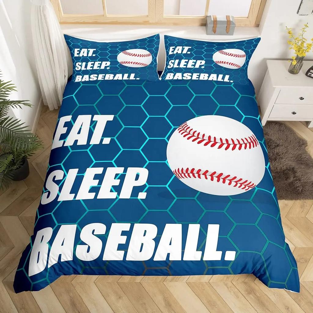 Ice Hockey Duvet Cover Hockey Sports Event Comforter Cover For Boys Girls Eat Sleep Hockey Winter Sports Hobby Bedding Set