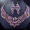 [KK Solis] Flower Motif Gorgeous Necklace & Earrings - Large, Luxurious, High-End Jeweled Accessory for Weddings, Receptions, Parties, Concerts,