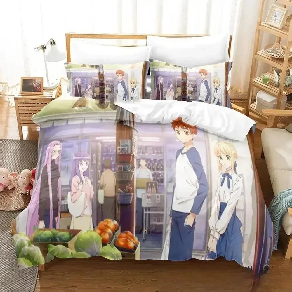 Anime Heutige Speisekarte Die Emiya-Familie Saber Bettwäsche-Set 3D-Druck Geeignet für Schlafzimmer Bettbezug-Set Mit Kissenbezügen Kinder Zuhause