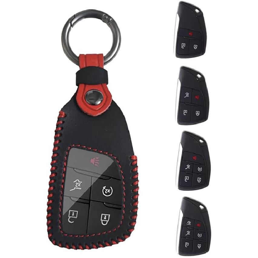 for GMC Key Fob Cover Leather, for 2022 - 2025 Chevy Silverado 1500 GMC Sierra 1500, 2024 2025 Silverado Sierra 2500HD 3500HD, 2021-2024 Traverse A - Black