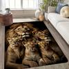Realistic Lion Family Portrait Printed Flannel Rug Soft Carpet For Living Room Bedroom Wildlife Nature Decor Artistic Design