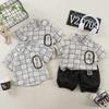 Trendy Boys' Plaid Summer Shirt & Shorts Set 2026 - Stylish Lapel, Pocket, Short Sleeve