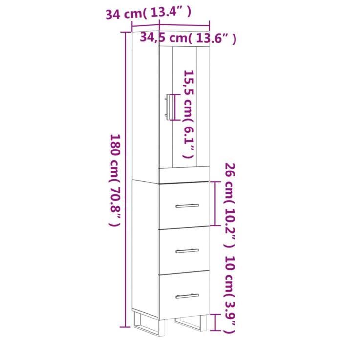VidaXL Buffet haut Gris béton 34,5x34x180 cm Bois d'ingénierie 3199261