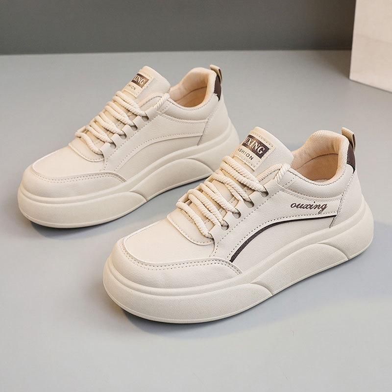 

Versatile super fire casual little white sports shoes spring new thick-soled soft leather with skirt board shoes 40 бежевый