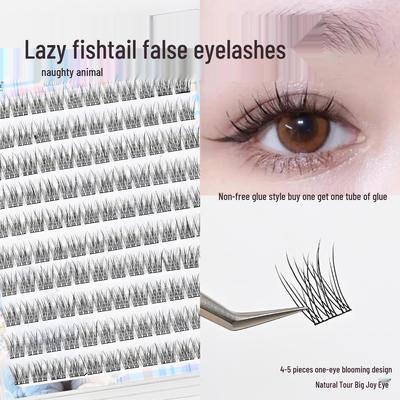 10-Reihige Klebefreie Fischschwanz-Falsche Wimpern - Natürlich, Segmentiert, Tägliches Tragen, Einzelnes Büschel, Ohne Make-up-Simulation.