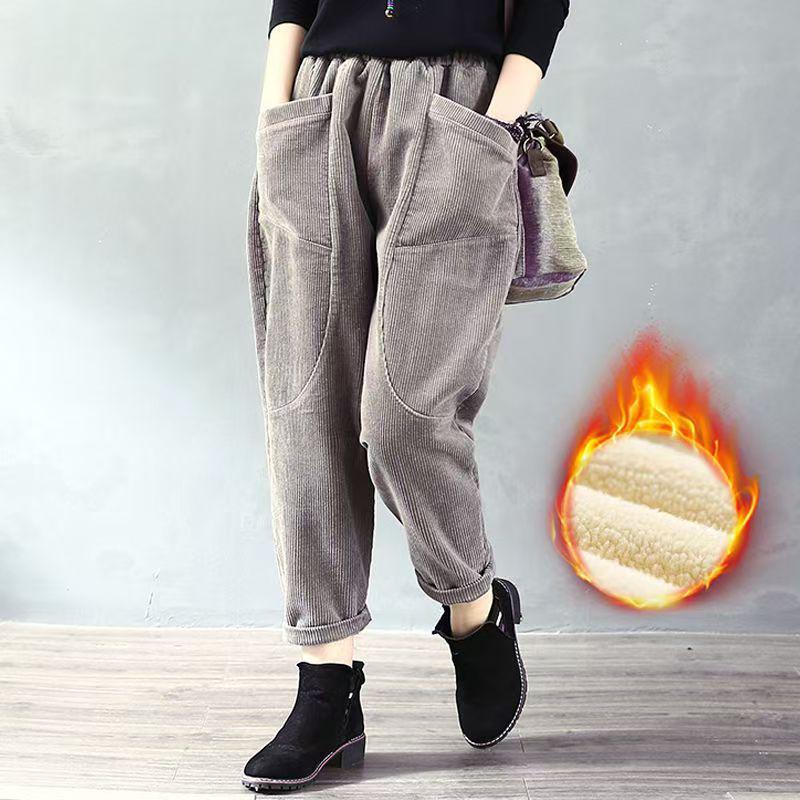 Nové manšestrové harémové kalhoty z jehněčí kůže - podzim/zima, zesílené a všestranné pro ženy