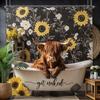 Rideau de douche amusant vache des Highlands tournesol, Décor de salle de bain rustique ferme humoristique, Imperméable