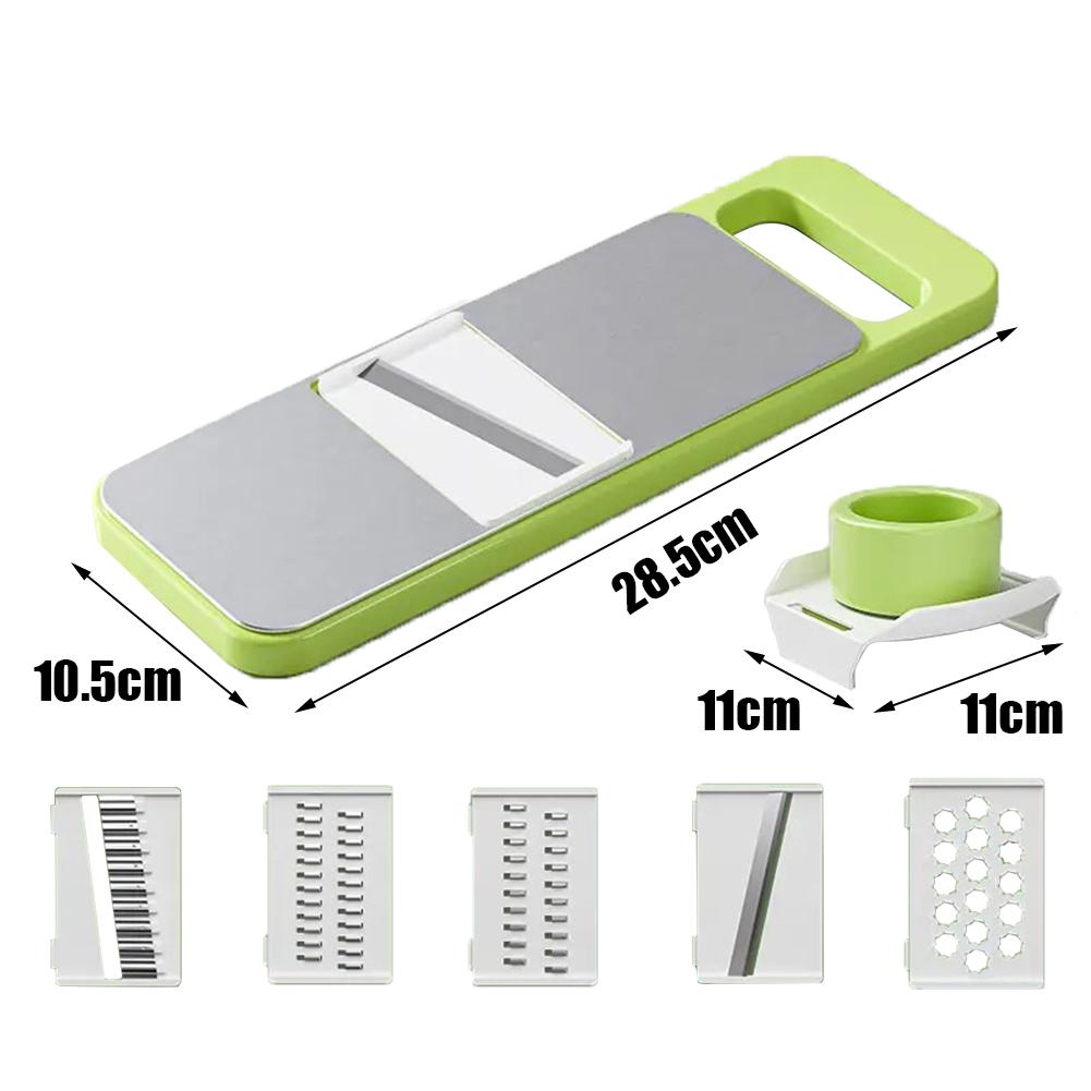 5-in-1 Küchenhelfer aus Edelstahl: Sicherer, multifunktionaler manueller Gemüseschneider, Kartoffelraspeln, Knoblauch- und Karottenreibe.