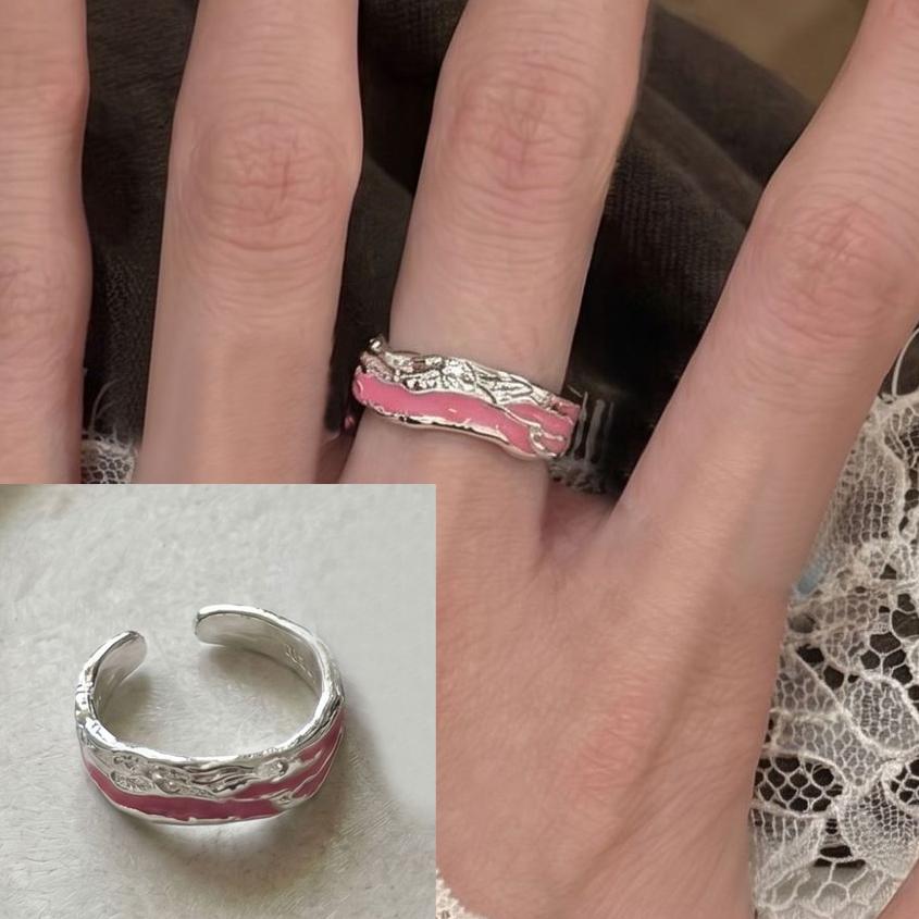 PANJBJ 925 Silver Golden Flower Rings For Women Drip Glaze Plant Irregular Adjustable Sweet Jewelry Gift