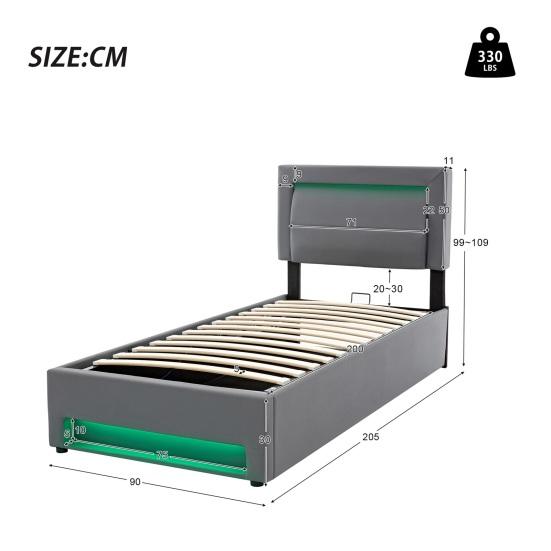 Upholstered Bed Large Storage Space LED Lighting Sturdy Construction Good Load Capacity with USB Ports Modern Upholstered Bed Bedroom
