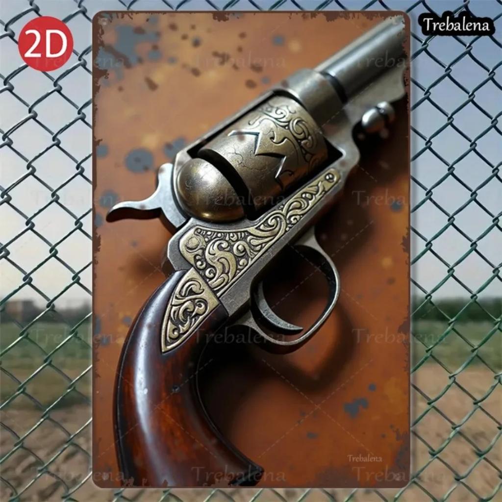 True Mans Toys Western Revolver Metal Sign 8x12 Inch Vintage Rustic 2D Flat Wall Decor Art