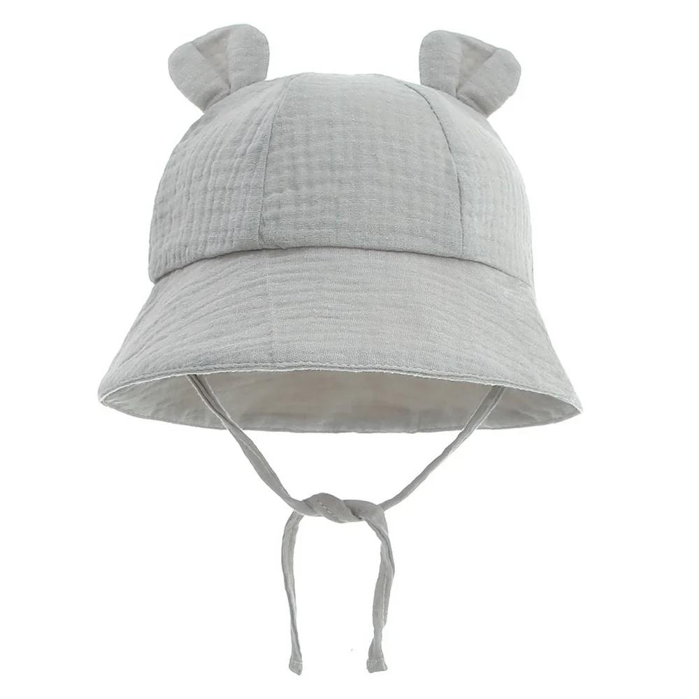 New Baby Cotton Bowknot Bucket Hat Children Sunscreen Outdoor Caps Boy Girl Print Panama Hat Unisex Beach Fishing Hat For 3-12M