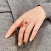 Retro Ruby Flower Ring: Women's Elegant Luxury Open Index Finger Ring with Full Diamond Inlay
