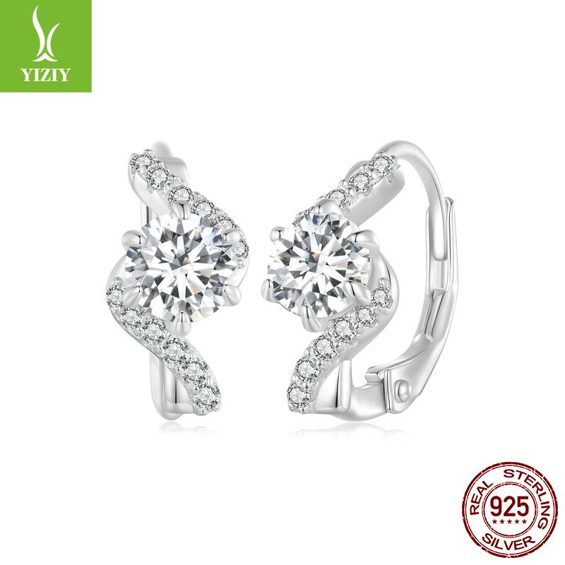Wave 50 Cent Moissanite Ear Buckle Ladies, Pop Elegant S925 Sterling Silver Earrings