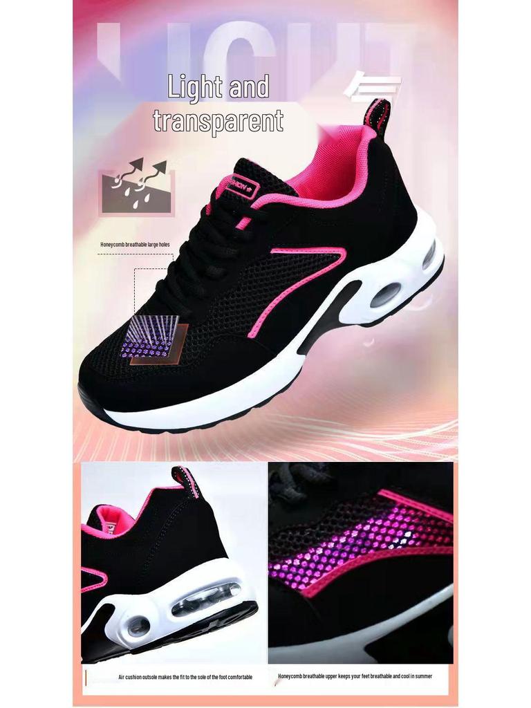 Damen Mesh Laufschuhe für den Frühling: Atmungsaktives, leichtes Air-Cushion mit Stoßabsorption und dicker Sohle zur Erhöhung der Körpergröße.