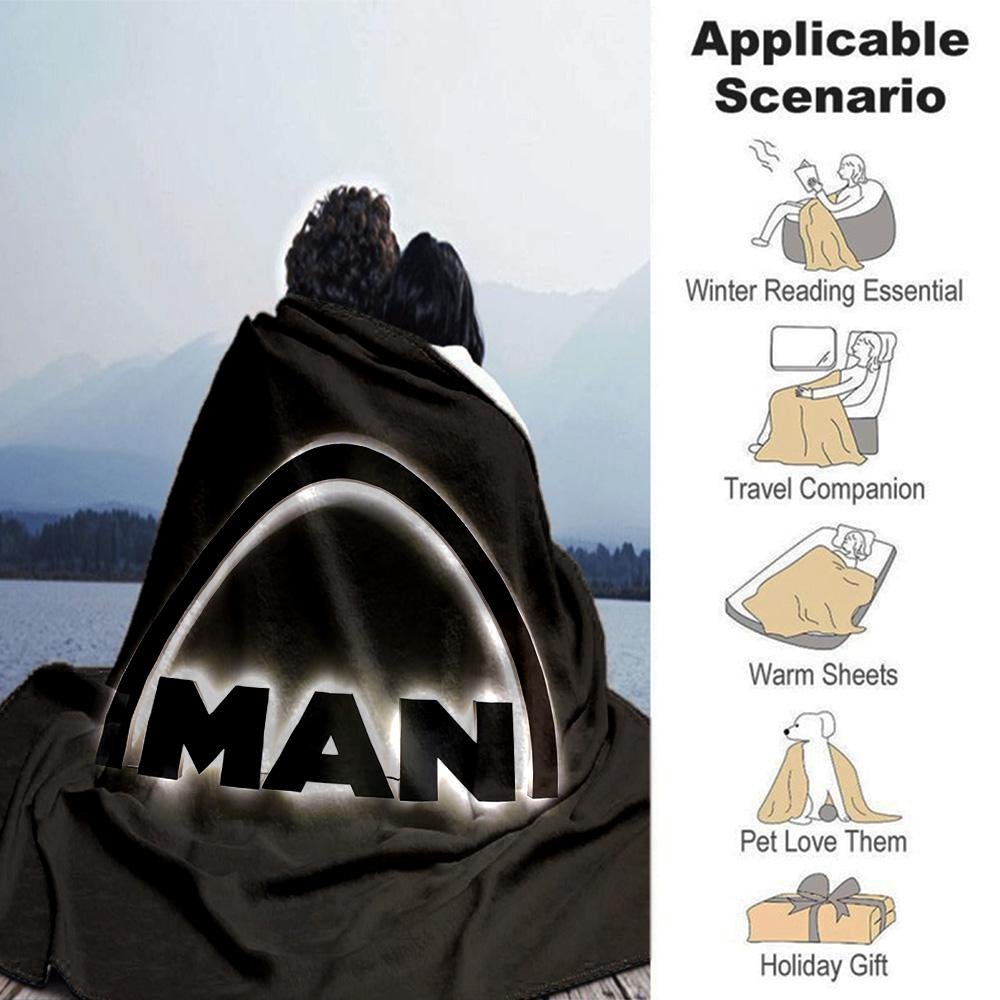 Man Logo Flannel Blanket Super Soft Warm Cozy Blanket for Sofa Bed Office Travel All‑Season Home Decor Gift