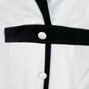 Women's White Black Contrast Notch Lapel Button Front Belted Midi Dress