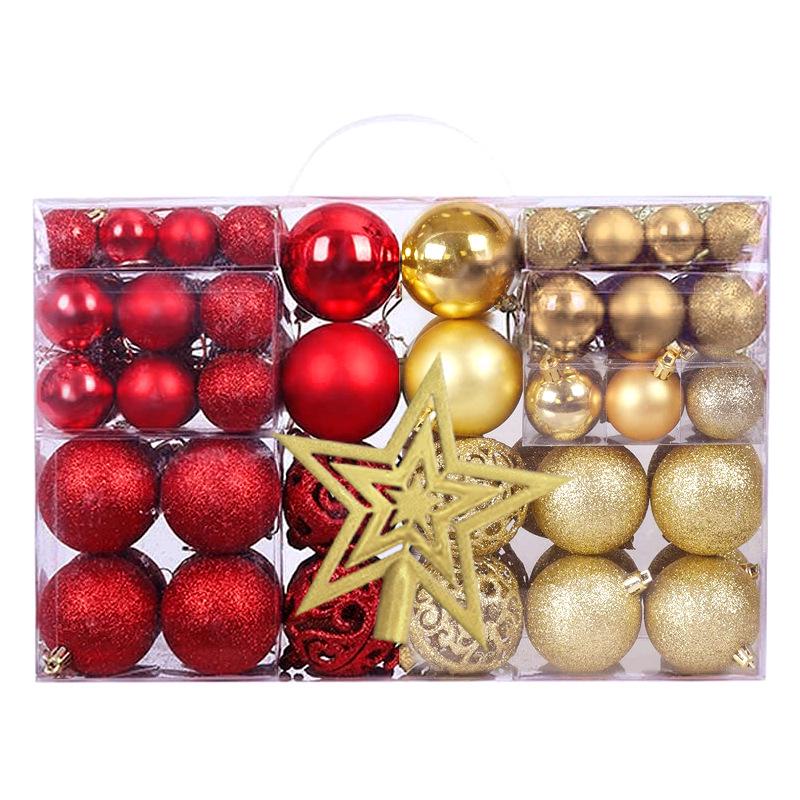 Christmas Tree Decorations Set: 100 Pieces with Tree Topper Star, Letter Tags, Hollow Plastic Balls, and Baubles Ornaments.