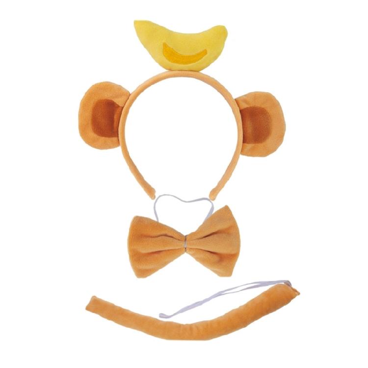 Monkey Ear Heandband Monkey Tail Bowtie Kids Animal Cosplay Costume for Boy Girl