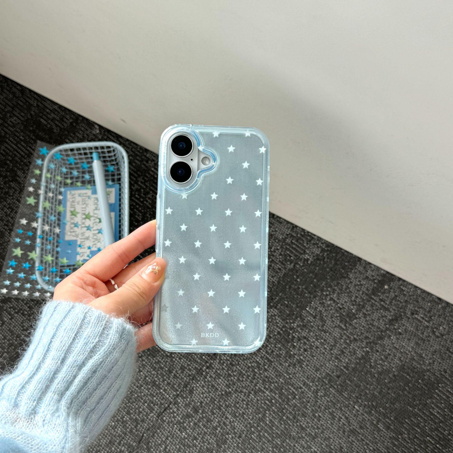 

INS Blue & White Stars Drop-Proof Phone Case for iPhone 13-17 Pro, Korean Style, New Model 13