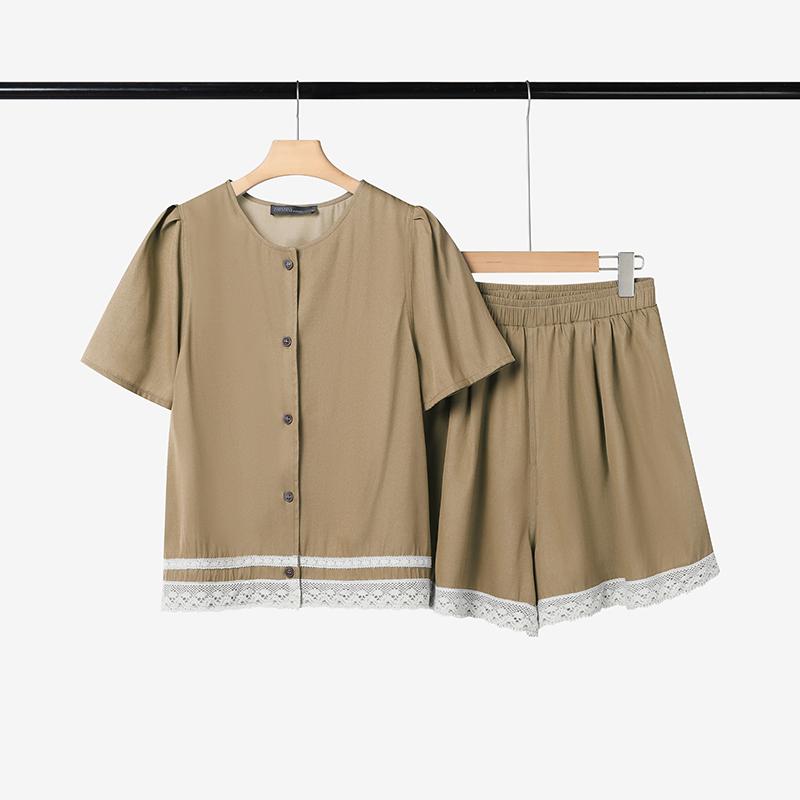 

ZANZEA Women Short Sleeve Blouse and Shorts Summer Two Piece Suit Sets 2XL хаки
