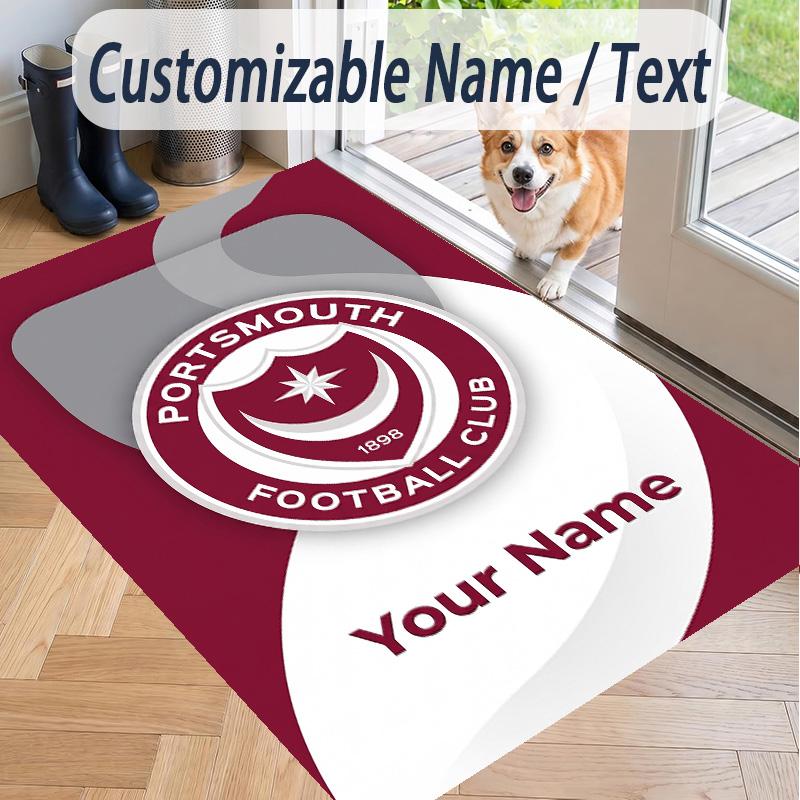 Custom Text Printed Rug Portsmouth FC Non Slip Floor Carpet For Home Room Decor