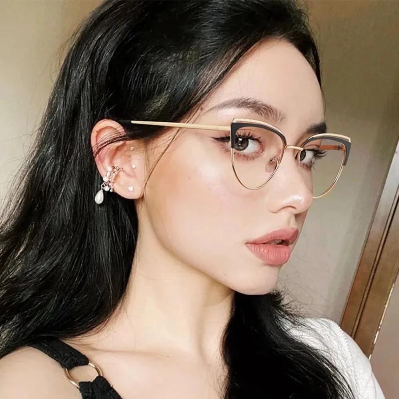 Metal Frame Fashion Cat Eye Plain Glasses Personalised Anti-Blue Light Glasses Luxury  Designer Popular Metal Eyeglasses