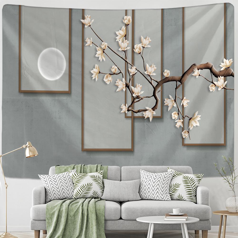 Kwiat i ptak malowanie tuszem gobelin ścienny wiszący antyczny hipisowski Tapiz estetyczny pokój wystrój domu tkanina w tle