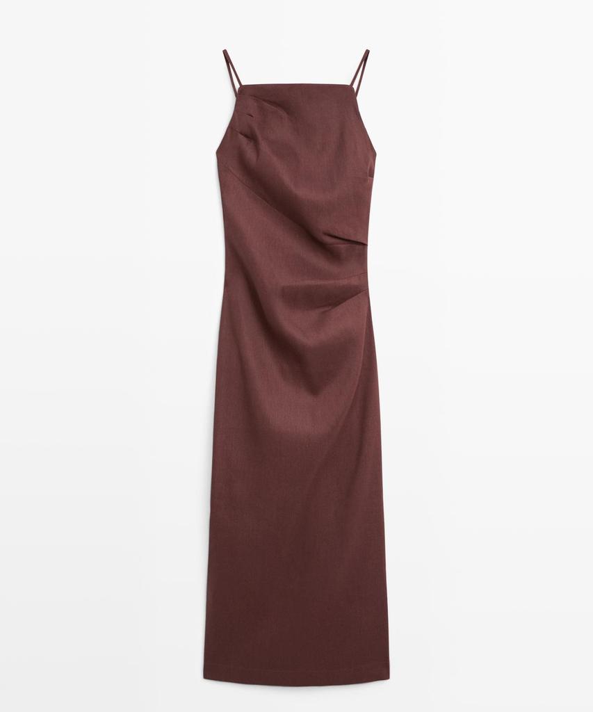 Masimodutti Linen Stretch Strap Knee-Length Dress