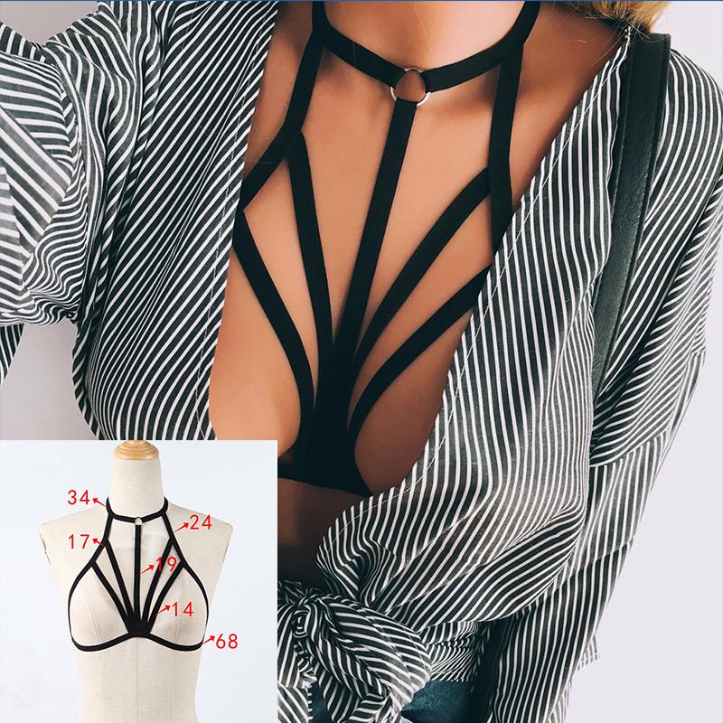 Sexy Bandage BHs Bindebänder Dessous Atmungsaktiv Sexuell Schwarz Körbchenloser BH Hohl Elastisch Käfig BH Bandage Träger