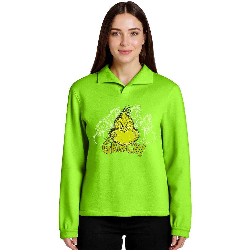 Women's Stand-up Collar Long-sleeved Pullover Top, Christmas Print Sports Top