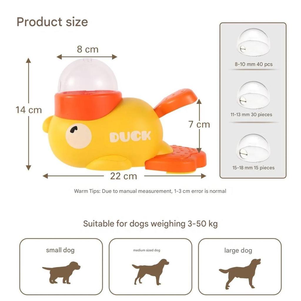 2-in-1 Yellow Duck Shaped Dog Interactive Pet Toy Modern Solid Pattern Automatic Slow Feeder 500ml Plastic Treat Dispenser