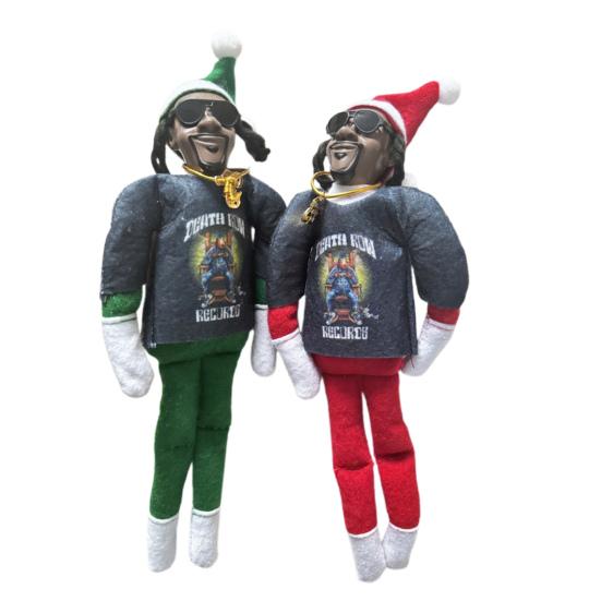 Snoop Elf on The Stool Funny Hip Hop Doll Christmas Ornaments Plush Doll Toy Collectible Home Decoration