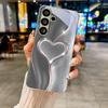 Shiny Heart Outline Electroplated Silver Phone Case For Samsung Galaxy S26 S25 S24 S23 S22 S21 S20 Ultra Plus FE 26+ Glass Cover