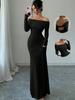 2025 Foreign Trade Express European and American Women's Clothing Cross Halter Sexy One-word Neck Dress Elegant Long Dress Evening Dress