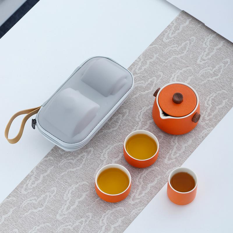 Kuaike Travel Tea Set, One Pot And Three Cups Of Anti-Scalding Ceramic Kung Fu Tea Set, Portable Travel Gift Customization