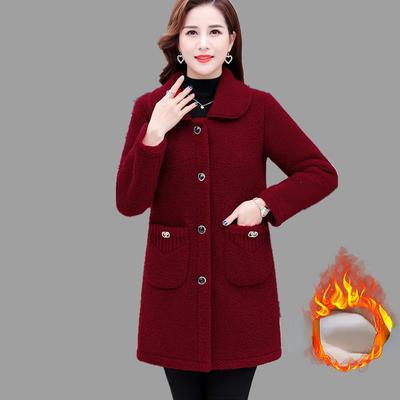 New Middle Aged Elderly Women Plush Thickened Imitation Lamb Wool Coat Mother Cashmere Medium Long Granular Winter