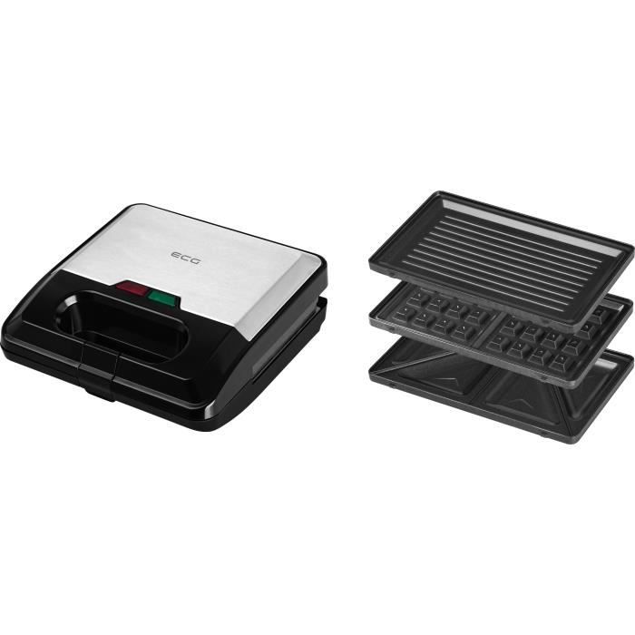 Grille-sandwich 3en1 - ECG - S 3173 - Plaques interchangeables - Acier inoxydable - 750 W