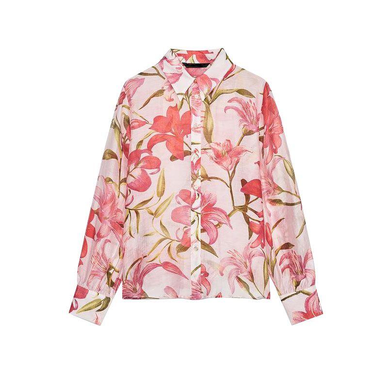 Spring New Women's Clothing Flower Print Fashion Vertical Lapel Long Sleeve Shirt 5029055 5029053