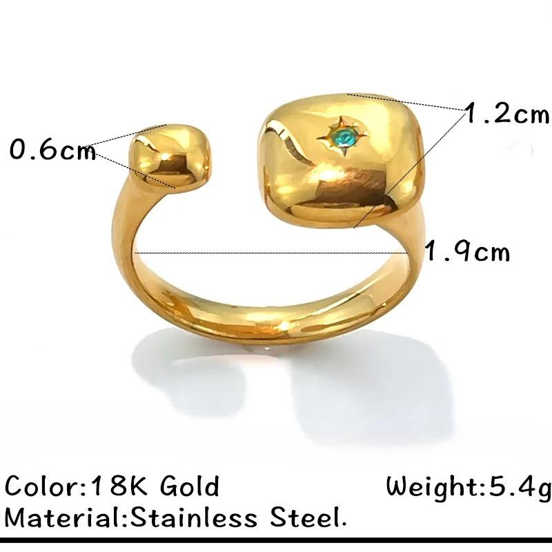 18K Gold Plated Stainless Steel Open Adjustable Ring Square Cushion Colored Cubic Zirconia Fashion Jewelry for Women