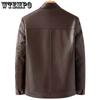 Spring and Autumn Leather Leather Jacket Male Middle-aged and Elderly Padded Thickened Collar Casual Big Yards Leather Jacket Coat