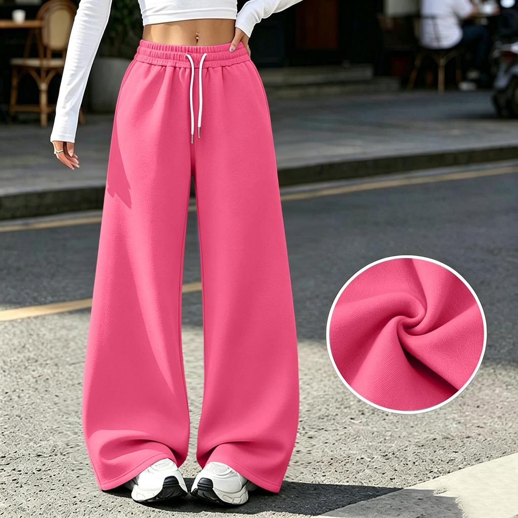 Women's Casual Wide Leg Sweatpants with Pockets Lined Drawstring Joggers for or Athletic Wear